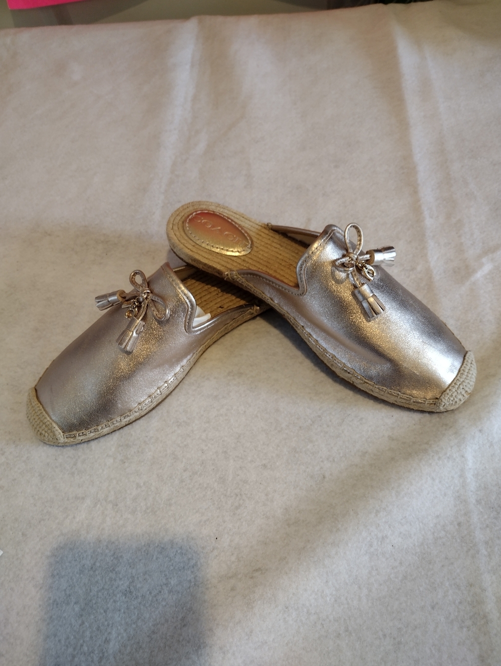 Coach Cassidy Espadrille Slides In A Metallic Champagne Gold Leather And Accents - Picture 3 of 10